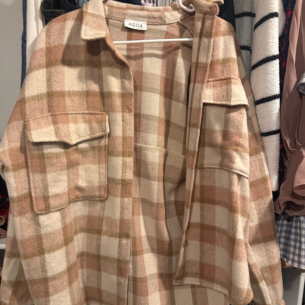 Women's Plaid Jacket - Tan and Cream
